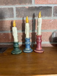 Lot Of Three Decorative Wood Candles