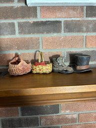 Miniature Baskets, Hat, And Hobo Shoe Lot