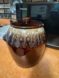 Vintage Brown Drip Glaze Cookies Jar (lid Has Repair & Chips)