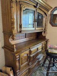 Large Wood Vintage Buffet Or Dining Room Hutch