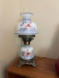 Vintage Small Victorian Style Hurricane Lamp With Pink And Blue Flowers