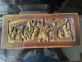 Antique Sculpture Asian Wood Low Relief