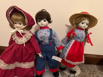 Lot Of Three Vintage Dolls With Stands