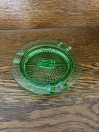 Green Uranium Glass Ash Tray With Matches Holder