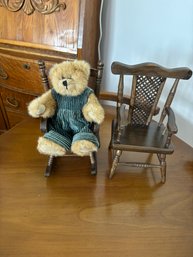 Miniature Wood Rocking Chairs And Bear