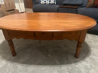 Solid Wood Oval Coffee Table With Drawer