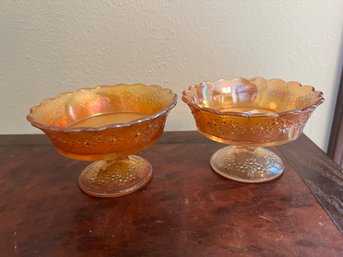Pair Of Carnival Glass Footed Compotes