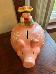 Ceramic Piggy Bank With Pig & Rider!