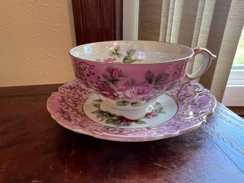 Vintage Lefton China Rose Pattern Lusterware  Teacup & Saucer