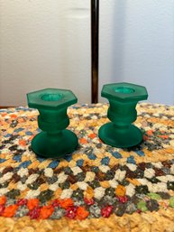 Green Glass Candle Holders