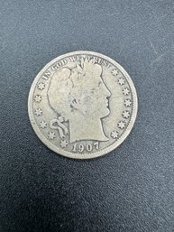 1907 D Barber Silver Half Dollar