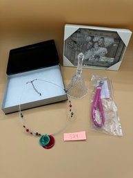 Great Lot Of Mixed Items - Necklace, Glass Bell, 31 Wristlet, & Picture Frame