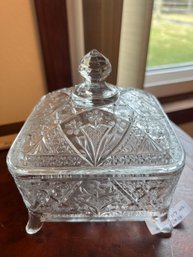 Vintage Square Glass Covered Candy Dish