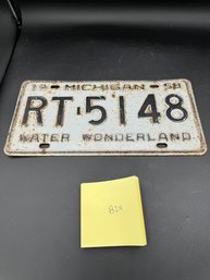 1958 Vintage Black And White Michigan License Plate