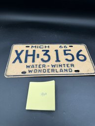 1966 Vintage Off White And Blue Michigan License Plate