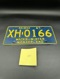 1967 Vintage Blue And Yellow Michigan License Plate