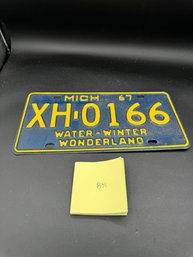 1967 Vintage Blue And Yellow Michigan License Plate