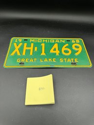 1968 Vintage Green And Yellow Michigan License Plate