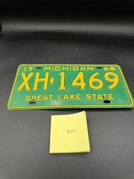 1968 Vintage Green And Yellow Michigan License Plate