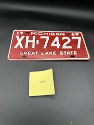 1969 Vintage Red And White Michigan License Plate