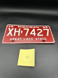 1969 Vintage Red And White Michigan License Plate