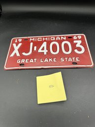 1969 Vintage Red And White Michigan License Plate