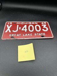 1969 Vintage Red And White Michigan License Plate