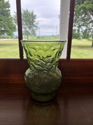 Vintage Crinkle Textured Green Glass Flared Flower Vase 8' EO Brody Co Cleveland USA