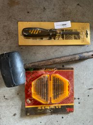 Three Piece Tool Lot - Drill Bits Screwdriver And Mallet