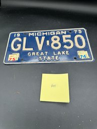 Vintage 1973 Blue And White Michigan License Plate