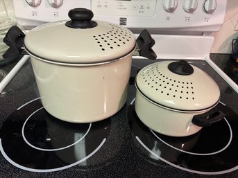 White Enamel Cooking Pots With Strainer Lids