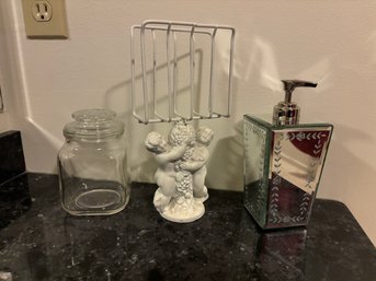 Towel Holder Glass Canister And Soap Dispenser Lot