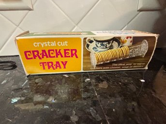 Vintage Crystal Cut Cracker Tray In Box