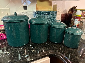 The Cooks Bazaar Green Enamel Canister Set