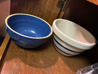 Cobalt Blue And Striped Vintage Mixing Bowls