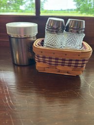 Glass Salt And Pepper In Basket