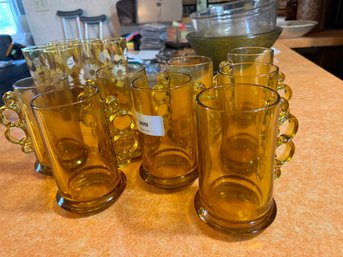 Unique Vintage Amber Glasses - Lot Of Eight Tumblers