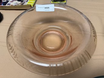 Pink Depression Glass Rolled Edge Etched Design Console Bowl
