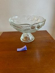 Clear Glass Pears And Leaves Footed Bowl