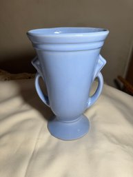 Vintage Footed Pottery Blue Vase ~ Double Handle 10 Inch Tall