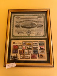 Pittsburgh Lake Erie Railroad Framed Stock And Stamps