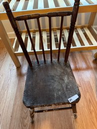 Antique Wood Children's Chair And Doll