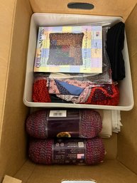 Box Lot - Sewing Material, Yarn & New Quilt Mates Pattern