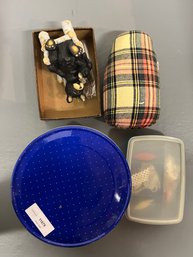 Dritz Vintage Large Plaid Pin Cushion With Mixed Lot Of Sewing & Crafts