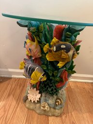 Fabulous Fish Themed Side Table With Glass Top
