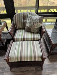 Rattan Chair And Ottoman With Cushions By Braxton Cullier