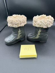 Pair Of Vintage Ceramic Santa Boots