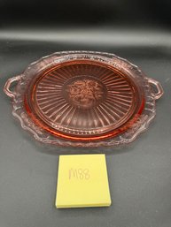 Vintage Mayfair Open Rose Footed Depression Glass Cake Plate / Platter