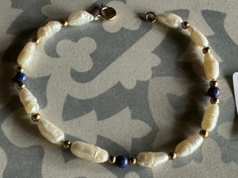 Vintage Rice Pearl & Lapis Beaded Bracelet  (Lot # 18Sh)