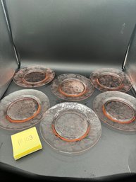 Lot Of 6 Cherry Blossom Pink Depression Glass Plates